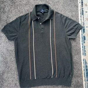 Ben Sherman Charcoal Polo with Brown and Cream Vertical Stripes